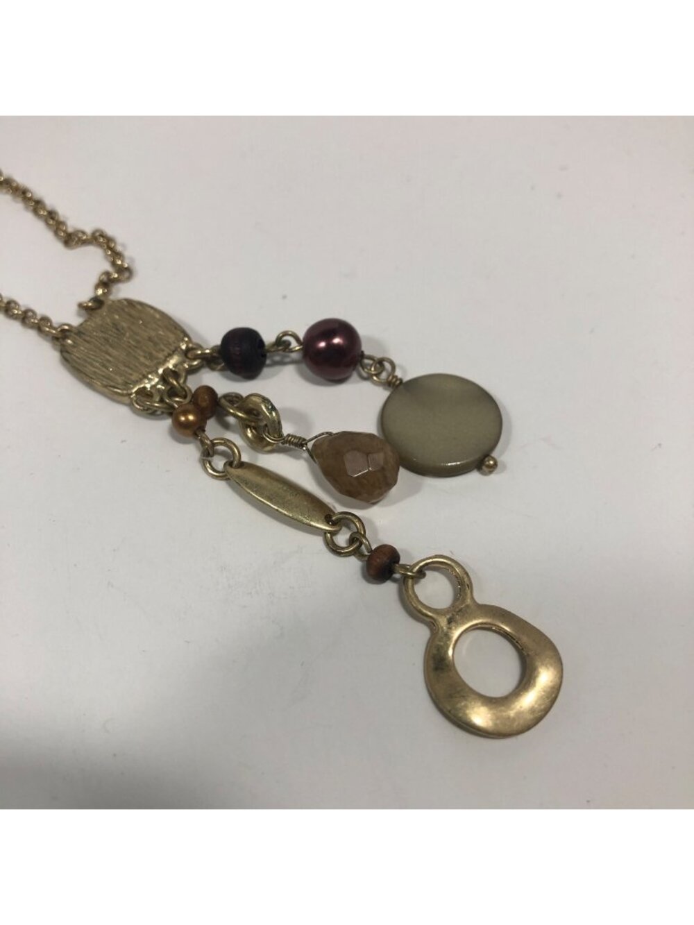 Lia Sophia Gold Tone Necklace Multi Charm Pendant Boho Dangle Mixed Beads